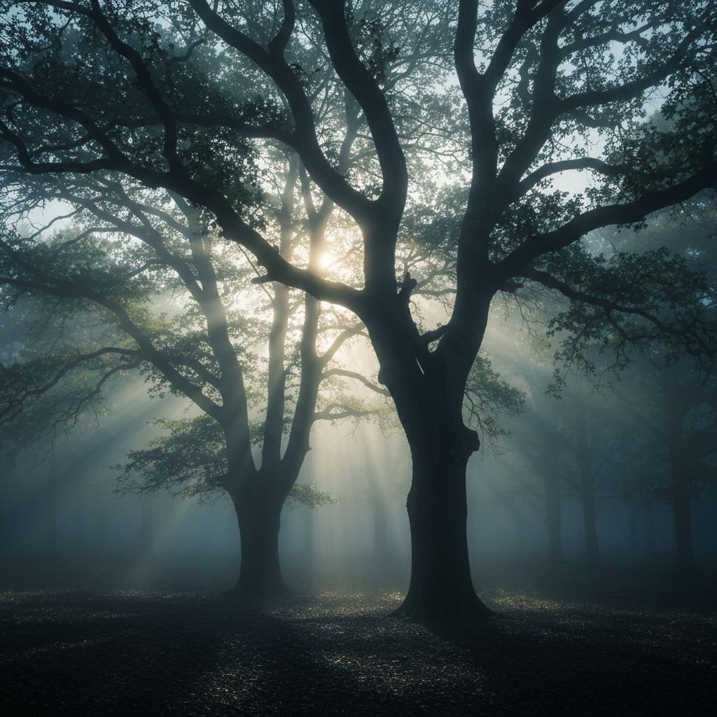 Ancient misty forest symbolizing natural male strength